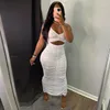 Casual klänningar hirigin kvinna klippt ut veckad maxi klänning halter spetsar upp backless ruched smal elegant hem split solid sexig midi