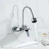 Banyo lavabo muslukları pirinç 360 ° döner musluk soğuk su esnek boru mutfak mikseri musluk tek sap çift delikli duvar monte