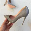 Chaussures habillées marque de mode pointu argent à talons hauts exquis Rivet élégant unique 12 cm haut talon dames fête