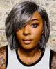 Salt and pepper gray and silver straight bob human hair wigs for mom and grandma non-lace cap easy beginners