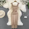 Sukienki swobodne seksowne bez rękawów elastyczna dzianina bodycon sukienka elegancka haftowane flary vestidos kobiety letnie vintage spódnica