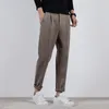 2021 Zimowe męskie mąki Slim Fit Casual Keep Solid Kolor Woolen Spodnie Wysokiej jakości czarne/szare/wielbłąda Spodnie Rozmiar 2838