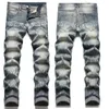 Herren-Jeans mit Stickerei-Patch, Biker-Jeans, schmale Passform, Motorrad, lässige Denim-Hose