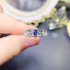 Pierścienie klastra Naturalne szafirowe pierścień 925 Srebrny certyfikat 3x4mm Blue Cre'u Piękny prezent dla dziewcząt