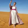 Etniska kläder lyxiga kvinnor Dubai Abaya sätter muslimsk islamisk öppen kimono ärm Cardigan Robe Inner ärmlös klänning bältet KAFTAN GOWN S-XL