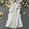 Casual Dresses European Court Style Dress Summer V-neck Lantern Sleeves Hollow Design Sense Of French High Elegance Long Skirt