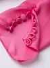Casual Dresses Women Detachable 3D Flower Decoration Shoulder Pad Silk V-Neck Folded Bodycon Dress