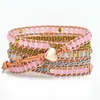 Bracelets à breloques naturel multicouche rond en cristal rose Bracelet Wrapp guérison opale perle méditation inspirant cuir Wrap cadeau