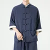 Hommes Chemises Décontractées D'été Mince Cuivre Bouton Style Chinois Chemise Hommes Lâche Coton Lin Hanfu Manteau Demi Manches Mâle Plus La Taille Tops M-5xl