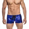 Caleçon Sexy Métallique Brillant Boxer Shorts Pour Hommes Faux Cuir Boxers À Lacets Discothèque Avec Cordon Sous-Vêtements Masculins Boxershorts