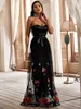 Urban Sexy Dresses Yisikado Floral Brodery Mesh Bustier Belted Formal Dress Elegant 2023 230612