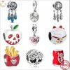 For pandora charms sterling silver beads Dangle Charm Panda Cat Dream Catcher Apple Fries Bead
