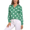 Blusas Femininas Padrão Shamrock Blusa Xadrez Pontos Estampado Retrô Feminino Personalizado Camisa Casual Outono Manga Longa Top Grande