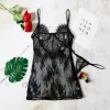 NEW Sexy Perspective Black Lace Dresses Women Summer Backless Spaghetti Strap Dress Night Club Party Wear With Thong Plus Size