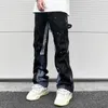 Heren Jeans Hip Hop Contrast Kleur Splice Gespikkelde Inkt Verf Micro Flared Jeans voor Mannen Rechte Baggy Y2K Denim Broek Oversized Cargos 230612