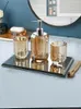 Set Glass Badrumset Crystal Clear Wash Set Lotion Bottle Tray Soap Liquid Press Bott Bad Back Storage Accessories Organizer