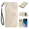 Flower Leather plånbokfodral för iPhone 15 Pro Max Plus Google Pixel 8 7 7A Samsung A34 A54 5G A24 4G Fashion Owl Print Lace Card Holder Flip Cover Night Bird Pouches Strap