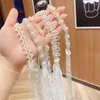 Choker Romantic Sweet Crystal Pearl Necklace Women Girl Summer Aesthetic Lace Up Clavicle Cute Beads Flowers Ribbon Necklaces
