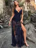 Urban Sexy Dresses YISIKADO Plunging Neck Lace Up Backless Split Thigh Sequins Maxi Formal Evening Gown 230612