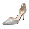 Chaussures habillées femmes pompes à talons aiguilles Design de mode or argent décontracté fête de mariage cristal chaîne en métal talons hauts dames Sexy Shoes31-43