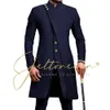 Men's Suits Blazers African Style Stand Collar Male Navy Blue Groom Tuxedos For Wedding Costume Groomsmen Man Slim Fit 2 Piece Blazer Pant 230612