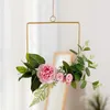 Decorative Flowers 20cm Bamboo Ring Home Decor Artificial Rose Flower Portable Circle Wood Hoop Garland Rustic Wedding Decoration Hanging