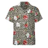 Men's Casual Shirts Gold Leopard Print Shirt Red White Floral Vacation Loose Hawaiian Vintage Blouses Short-Sleeve Oversize Clothing