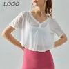 Joga stroje al logo joga bluzka T-shirt damski guzika w dekolcie w dekolcie letnia lampka luźna marynarka