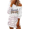 Vestidos casuales Mujeres Patrón de béisbol Jersey Vestido Suéter Camisas Cuello redondo Manga larga Ligero Midi Verano 2023