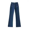 Jeans femme noir femmes 2023 automne vêtements Vintage Flare pour pantalon poches avant marron évasé coréen Streetwear