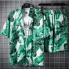 Herrspårar Summer Men's Short Sleeve Suit Floral 3D Printed Beach Shirt Casual Shorts