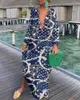 Casual Dresses Vintage Floral Print Dress Women Kaftan Loose Swimsuit Cover Up Summer Deep V-neck Bohemian Beach Long Robe