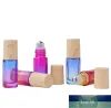 500pcs/lot 5ML Gradient Color Roll-On Perfume Essential Oil Bottle Steel Metal Roller Ball Bottles with Wood Looks Plastic Cap Wholesale