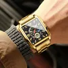 Zegarek na rękę Binbong Mens Top Gold Pasp Quartz Watch Square Dial Design Stylish Men Luminous Waterproof Relogio