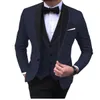 Men's Suits Blazers Blue Slit Mens Suits 3 Piece Black Shawl Lapel Casual Tuxedos for Wedding Groomsmen Suits Men blazervestpant 230612