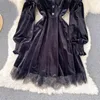 Casual Dresses Ins Fashion Women Princess Black Mini Dress Off Shoulders High midje Lace Patchwork Gothic Korean Party Vestidos SR560