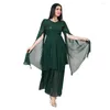 Ethnic Clothing 2023 Spring Summer Red Green Polyester Muslim Women Fashion O-neck Sequined Long Abaya Dress Clothes