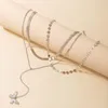 Hänghalsband Huatang Boho Crystal Star Tassel Halsband för kvinnor Silver Color Moon Farterfly Long Charms Weddings Jewelry