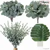 Fleurs séchées 15 pièces feuille d'eucalyptus artificielle verdure avec pour la décoration de mariage de fête à la maison en plein air fleurs bricolage décor mural