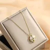 Pendant Necklaces European and American fashion love zircon four-leaf clover necklace creative one two kinds of wearing magnet folding jewelry R230612