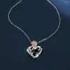 Pendant Necklaces Luxury Rose Flower Big Heart For Women Silver Color Green Zircon Clavicle Necklace Birthday Jewelry Gifts