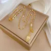 Pendanthalsband Fashion Delicate Tassel Double Leaf Necklace For Women Charm Copper Micro Paled Wedding Banket Jewelry Gift R230612