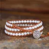 Charm Bracelets Feitos à Mão Boho 6mm Branco Água Doce Pérola Couro Envolto Pulseira Praia Para Menina Dama De Honra Amizade Jóias