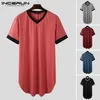 Men's Robes INCERUN Men Sleep Robes Short Sleeve V Neck Nightgown Homewear Comfortable Patchwork Loose Mens Bathrobes Dressing Gown S-5XL 230612