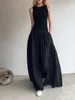 スポーティな黒い長いタンクドレス女性春夏oネックフロアレングスオフィスレディカジュアルポケットドレス
