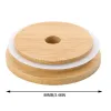 DHL Delivery Bamboo Cap Lids 70mm 88mm wooden mason jar lid مع ثقب القش وختم السيليكون بالجملة gg