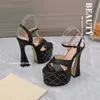 Women's Designer Sandals Studs Platform High Heels Slides Shiny Leather Slippers Show Party Dress Shoe Flat Beach Flip Flops