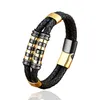 Vintage Design Double Layered Leather Bracelet Stainless Steel Charm Bracelets Jewelry for Men Gift