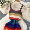 Robes décontractées Summer Korean Wind Colorful Striped Knitted Slim Sexy Chic Halter Dress
