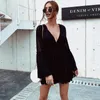 Casual Dresses Women Summer Sexy V-Neck Flare Sleeve Folds Street Style Mini Evening Party Dress White Red Claret Black Apricot